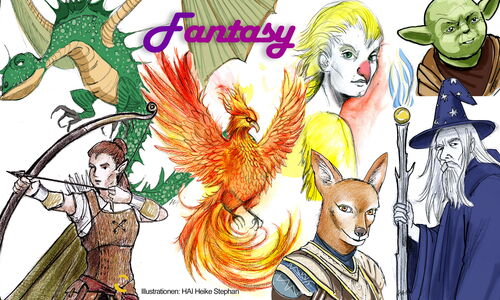 Zeichnungen verschiedener Fantasyfiguren